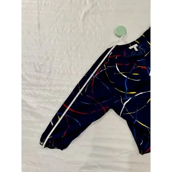 Joie Georgette Blouse Navy Blue Women’s Small Abstract Art Wear Artsy Statement - Picture 12 of 15